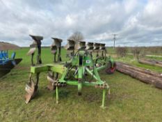 1989 Dowdeswell DP1 7 furrow (6+1) reversible offset plough with a Lemken hydraulic press arm. Seria