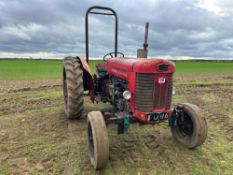 1964 Massey Ferguson 65 tractor on 11-36 rear and 6.00-16 front wheels and tyres. Hours: 5,934. Reg: