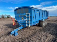 2015 Marshall QM14 14t twin axle grain trailer with sprung drawbar, air brakes, rollover sheet, hydr