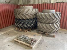 Set Alliance 540/65R28 front and Alliance 650/65R38 rear dual wheels and tyres with clamps
