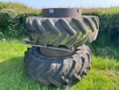 Pair Kleber 20.8R38 stocks dual wheels and tyres with clamps