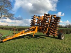 2002 Simba X-Press 4.6m hydraulic folding cultivator with two rows of discs and rear packer. Serial