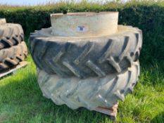 Pair Goodyear 16.9R38 dual wheels and tyres with clamps