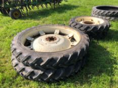 Pair 9.5R32 front and 9.5R48 rear row crop wheels and tyres. No VAT.