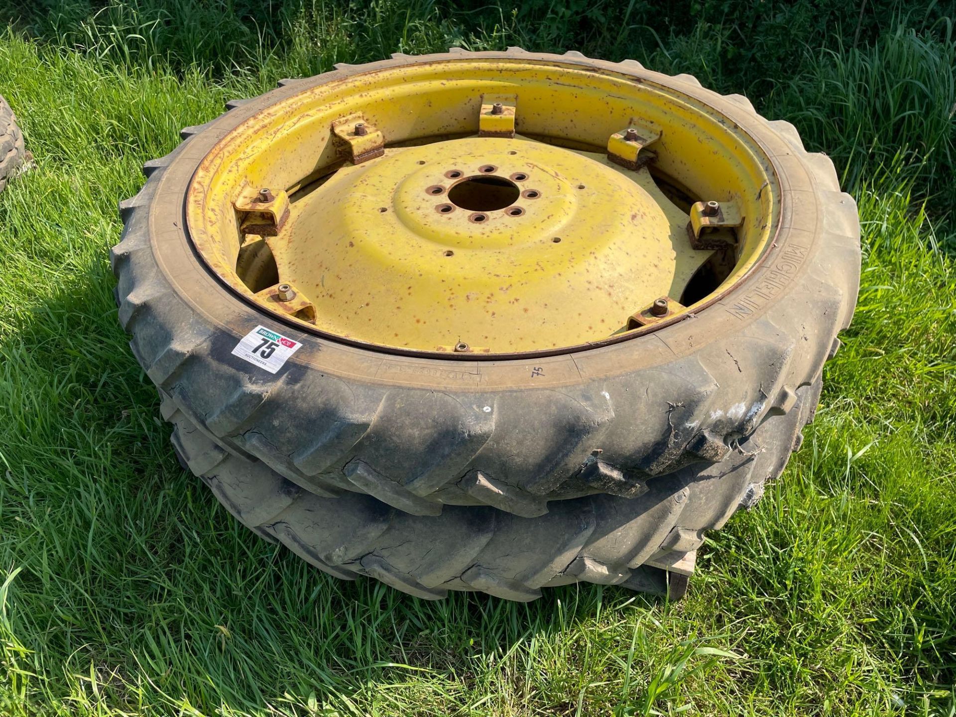 Pair Michelin 8.3-44 row crop wheels and tyres with 8 stud centres