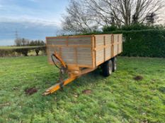 1978 T&F Equipment Ltd 8t twin axle drop side trailer with manual tailgate and grain chute on 12.5/8
