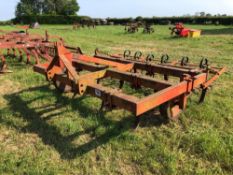 Browns C tine 2.5m cultivator with 10 legs and rear springtines, depth wheels, linkage mounted. Seri