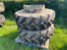 Pair Goodyear 16.9R28 Stocks dual wheels and tyres with clamps