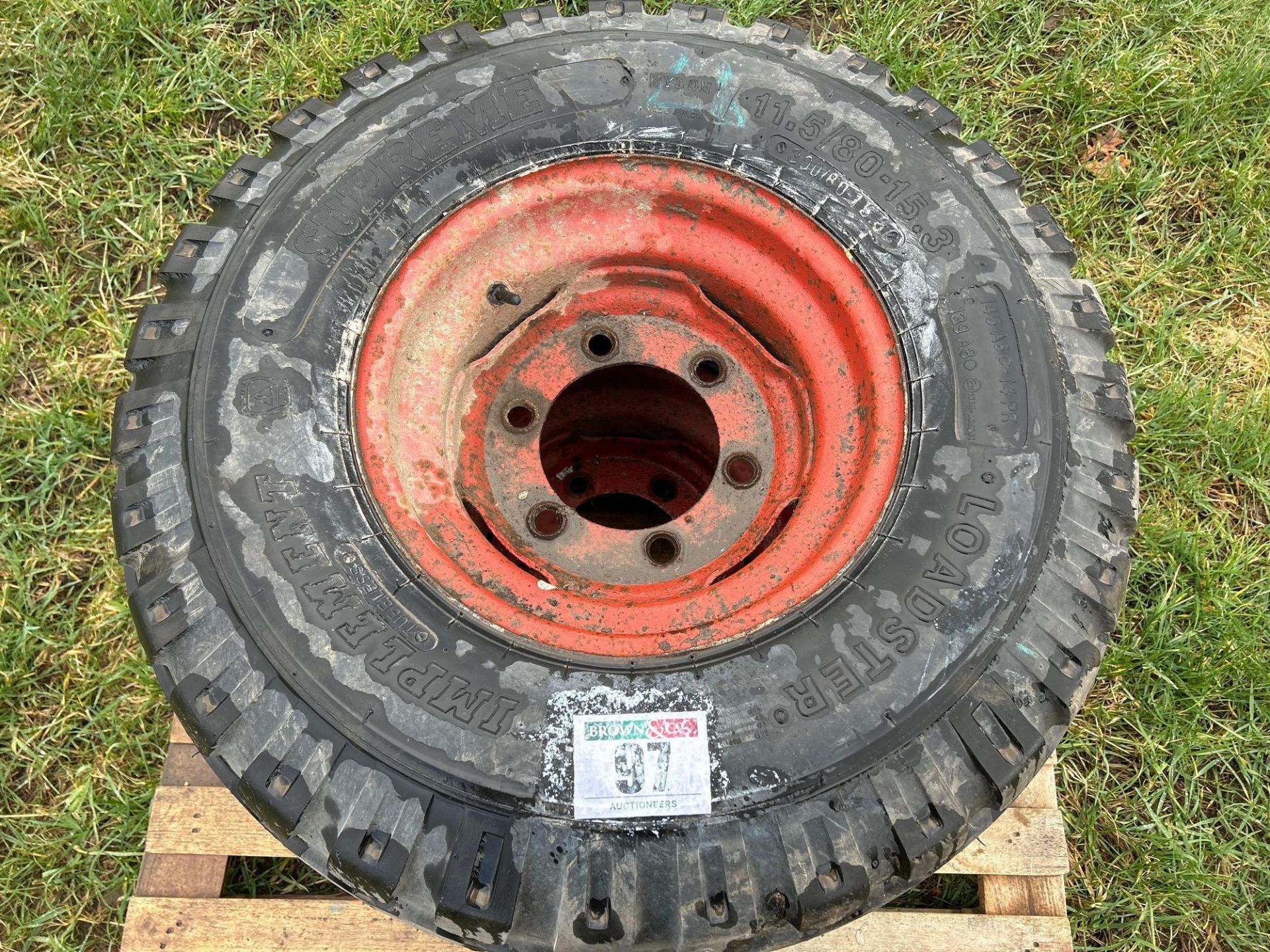 Pair of 11.5/80R15.3 tyres and wheels. 6 stud. - Image 2 of 2