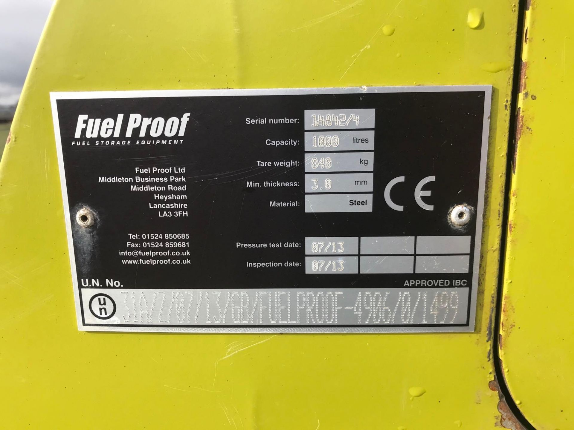 2013 FuelProof trailed bowser, 200L AdBlue and 1,000L gas oil capacity. Serial No: 14842/4 - Image 8 of 9