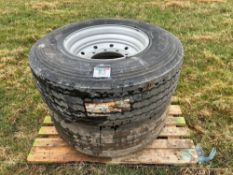 Pair of 385/65R22.5 tyres and wheels. 10 stud.