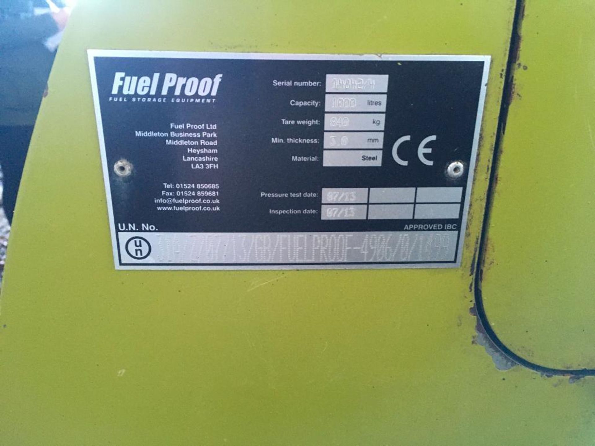 2013 FuelProof trailed bowser, 200L AdBlue and 1,000L gas oil capacity. Serial No: 14842/4 - Image 7 of 9