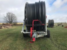 2016 RM Super Rain 135 500m slurry reeler with 5” alkethene pipe, 5” Storz fittings, full on board h