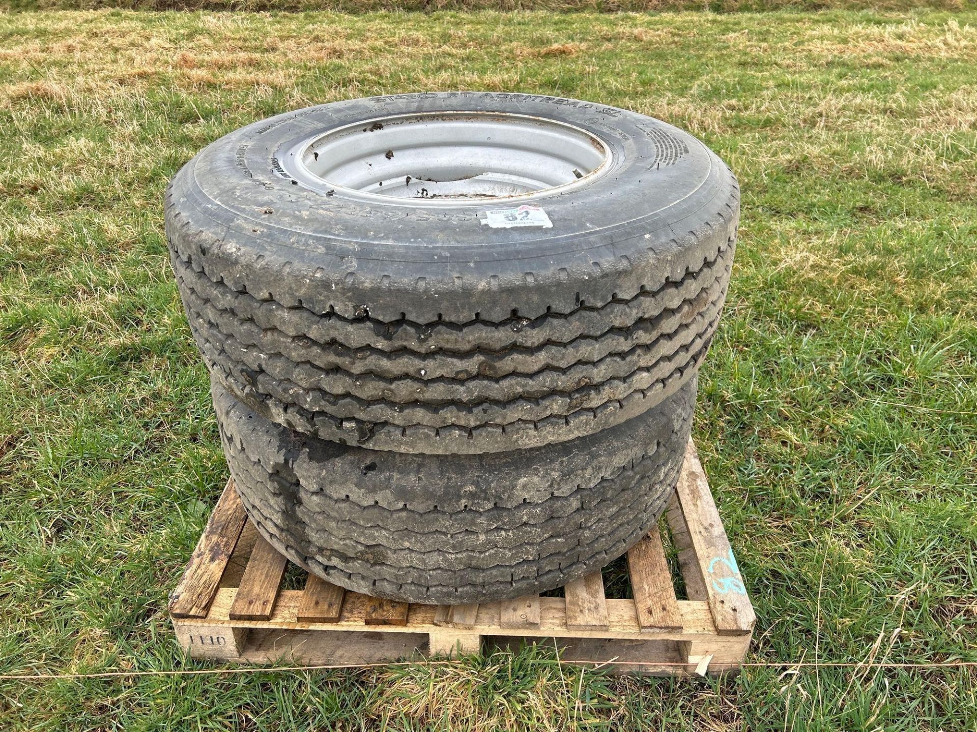 Pair of 385/65R22.5 tyres and wheels. 10 stud.