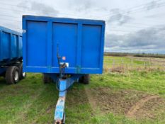 1981 AS Marston Trailers 10T twin axle grain trailer with manual tailgate and grain chute. Serial No