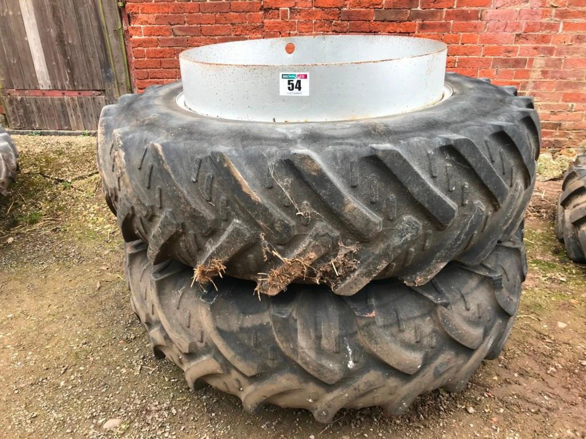 Pair of Stocks Ag dual wheels and clamps with Kleber 16.9R38 tyres