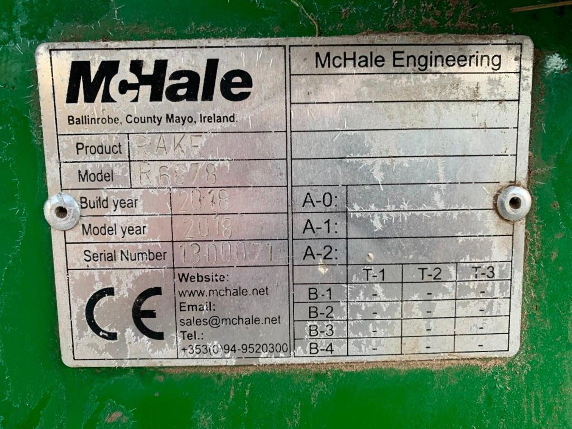 2018 McHale R68-78 Rake, 6.8 - 7.8M, Serial No. 1300071 - Image 8 of 8