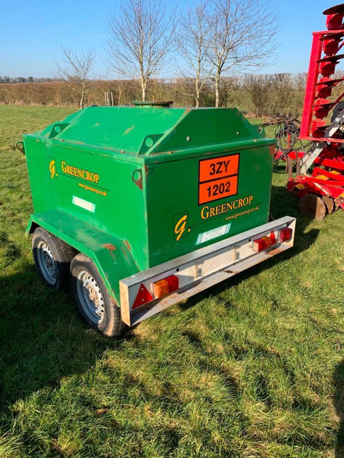 Green Crop 1000Litre Bunded Fuel Bowser, Tandem Axle, 12V Fuel Pump - Image 3 of 5