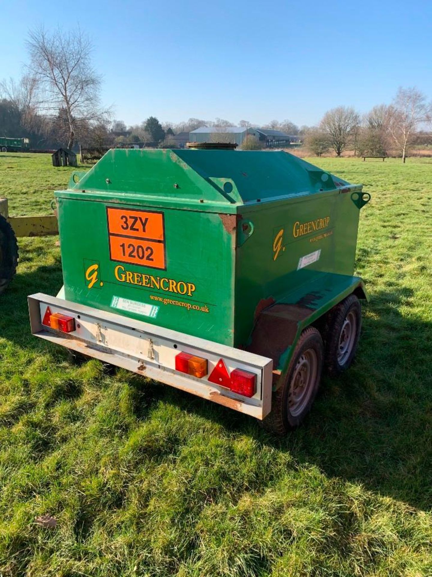 Green Crop 1000Litre Bunded Fuel Bowser, Tandem Axle, 12V Fuel Pump - Image 4 of 5