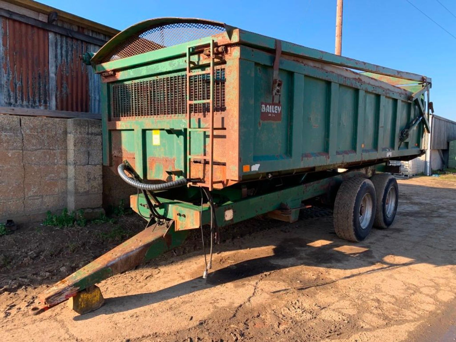 Bailey 14T Root Trailer, Tandem Axle Super Single Tyres, Rollover Sheet, Broken Tipping Ram