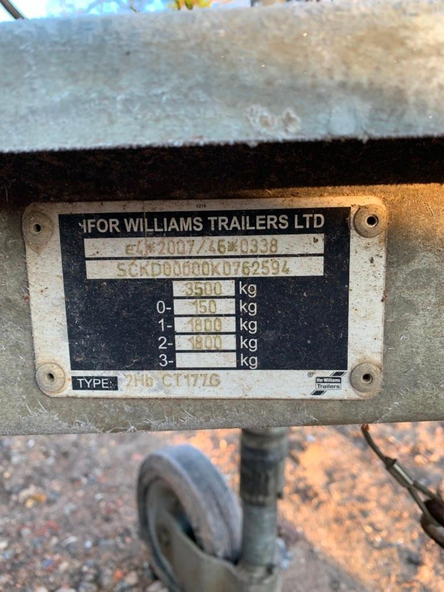 2019 Ifor Williams CT177G Car Trailer, Dual Axle, Ramps, Spare Wheel, Bed Tilt, Serial No: SCKD00000 - Image 9 of 10