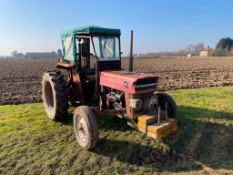 1968 Massey Ferguson 135 2wd diesel tractor with canvas cab on 6.00-16 front and 12.4R28 rear wheels