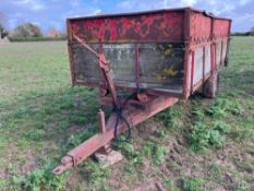 Pettit 6t single axle wooden dropside hydraulic tipping trailer with steel floor on 12.5-15.3 wheels