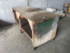 Wooden work bench, 2.45m x 1m