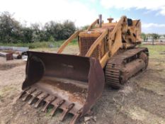 Caterpillar Drott 950C 15" metal tracked crawler with front loader, rear drawbar and cab. Reg No: TN