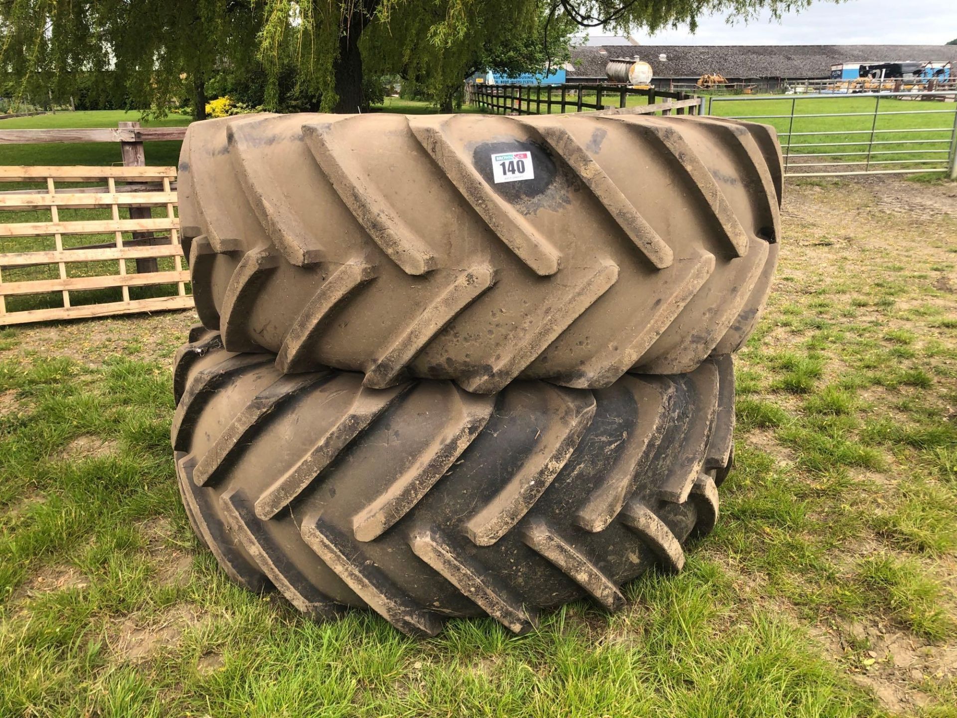 Pair Michelin 710/75R34 MEGA EX BIB wheels and tyres with John Deere centres