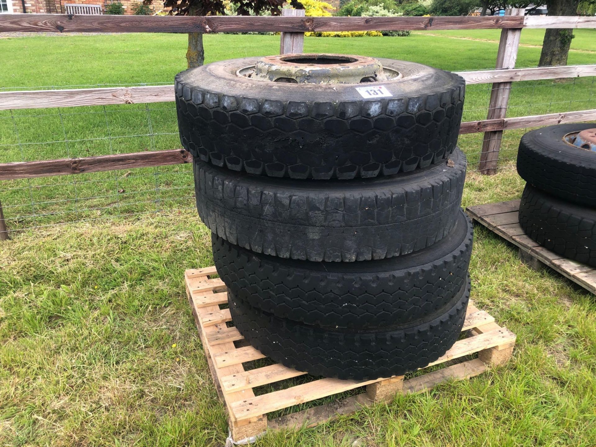 4No 11R22.5 lorry wheels and tyres