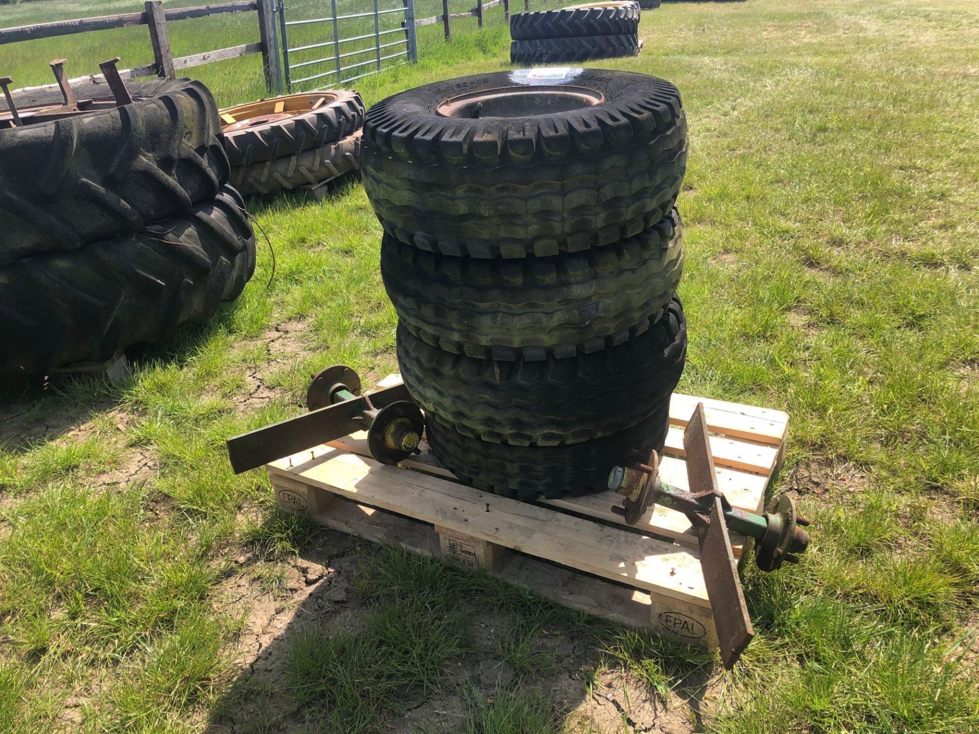 4No 10.0/80-12 wheels and tyres (5 stud) with axles - Image 2 of 2