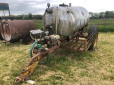 Stainless steel bowser 2,000l, single axle c/w Honda petrol pump