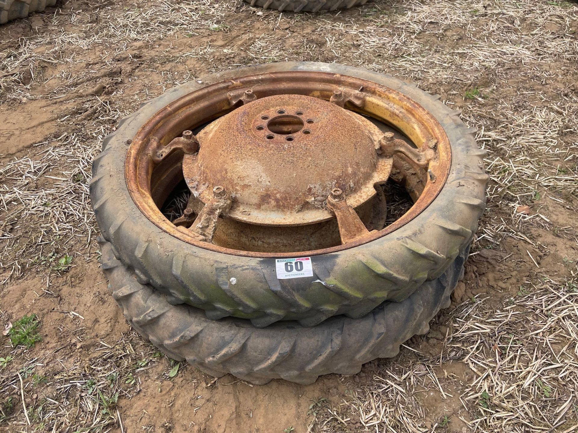 Pair Avon 6.00/36 row crop wheels and tyres with 8 stud centres