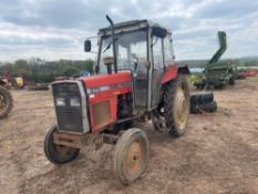 1991 Massey Ferguson 375 2wd tractor with HiLine cab and 2 manual spools on BKT 6.00-19 front and Tr