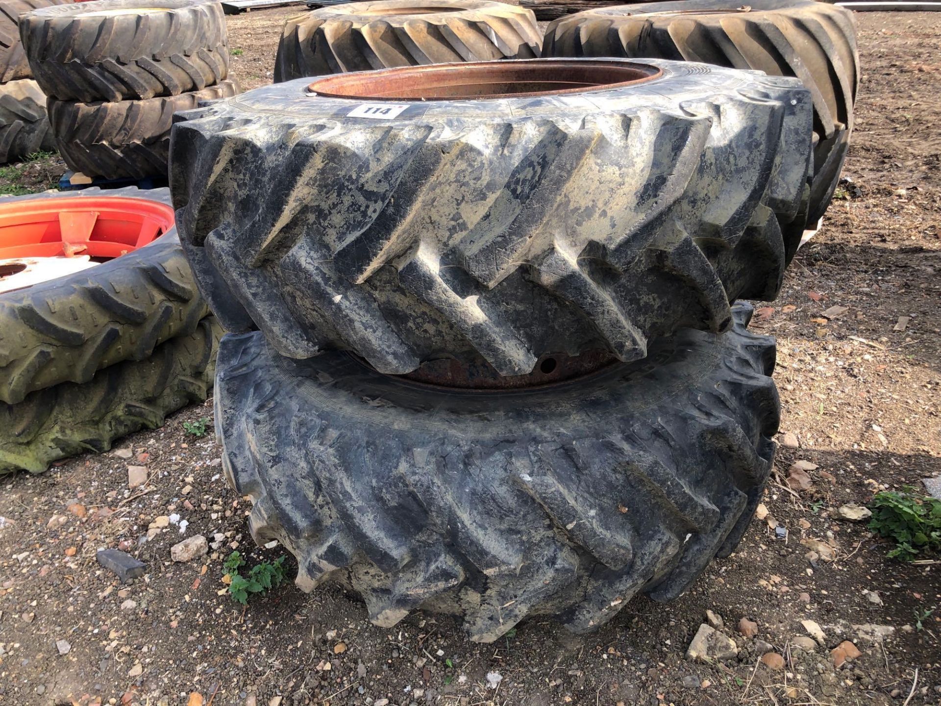 Pair Stomil 16.9R28 Stocks dual wheels and tyres. No clamps