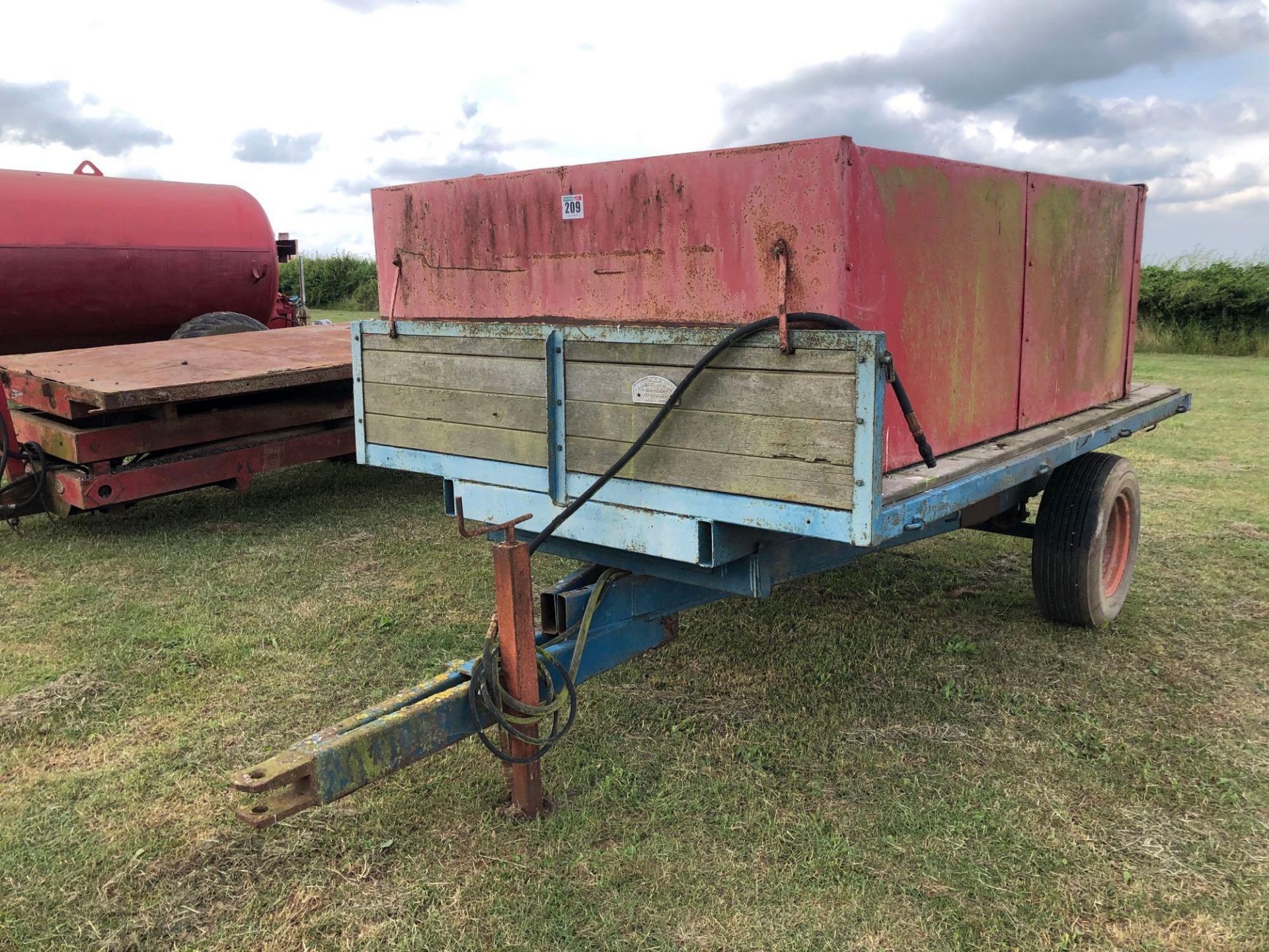 Wheatley 3t single axle hydraulic tipping flat bed trailer with grain body on 10.5-16 wheels and tyr
