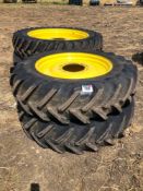 Set Michelin xBib 380/85R34 front and 380/90R50 rear John Deere row crop wheels and tyres