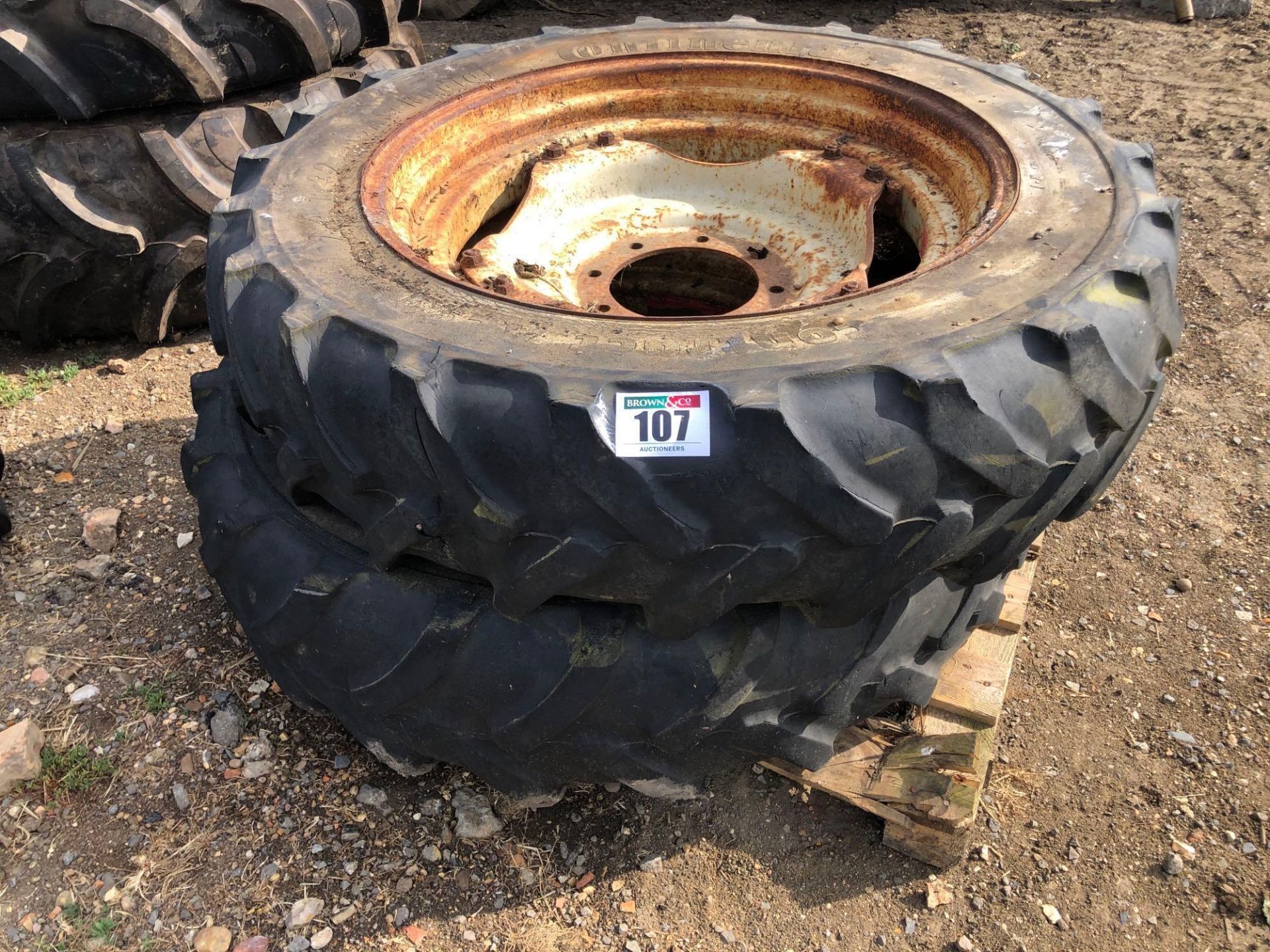 Pair Continental 12.4R32 8 stud wheels and tyres
