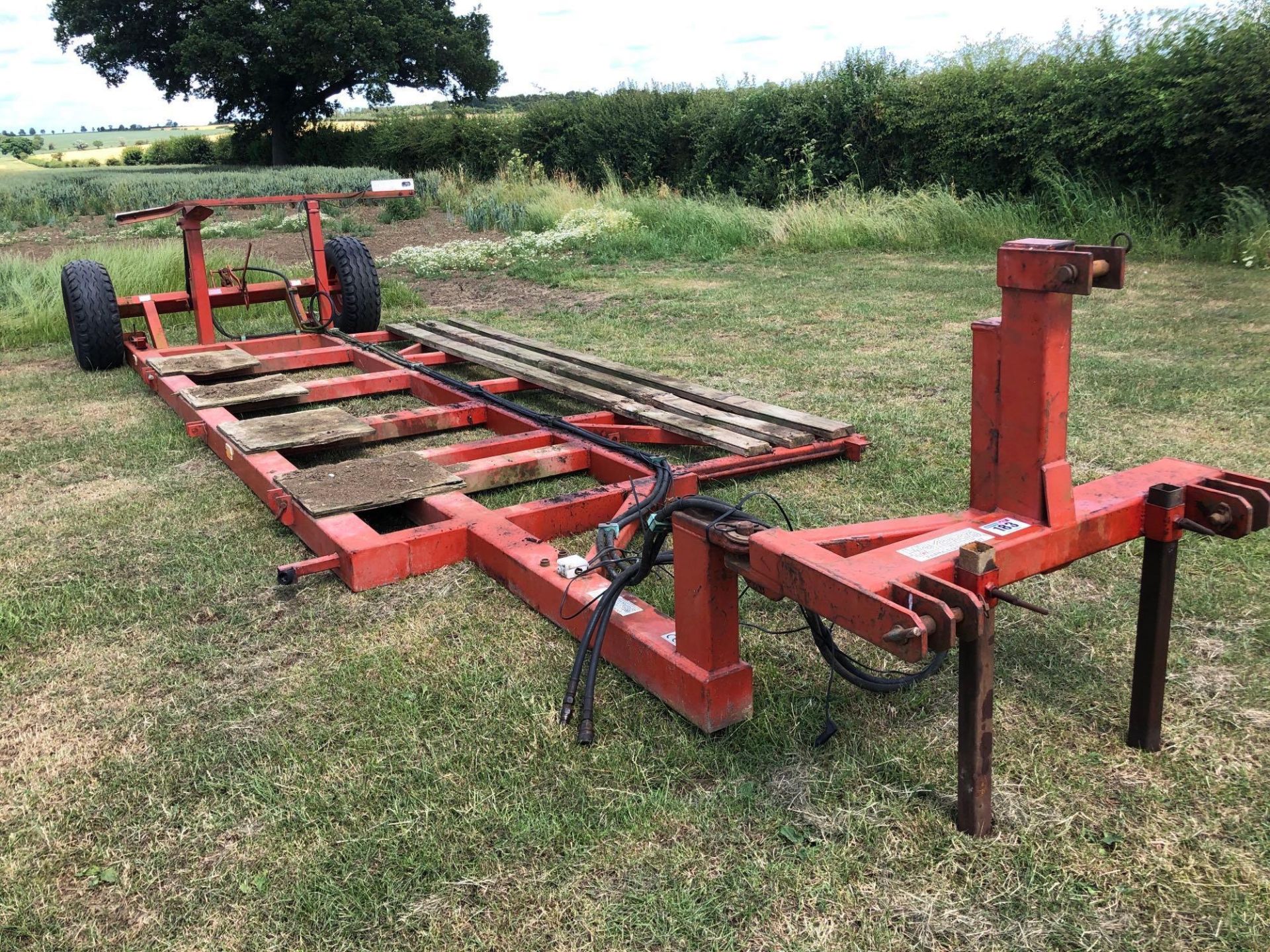 Mekanag low loader with hydraulic lift, side offset extension. Manual in office