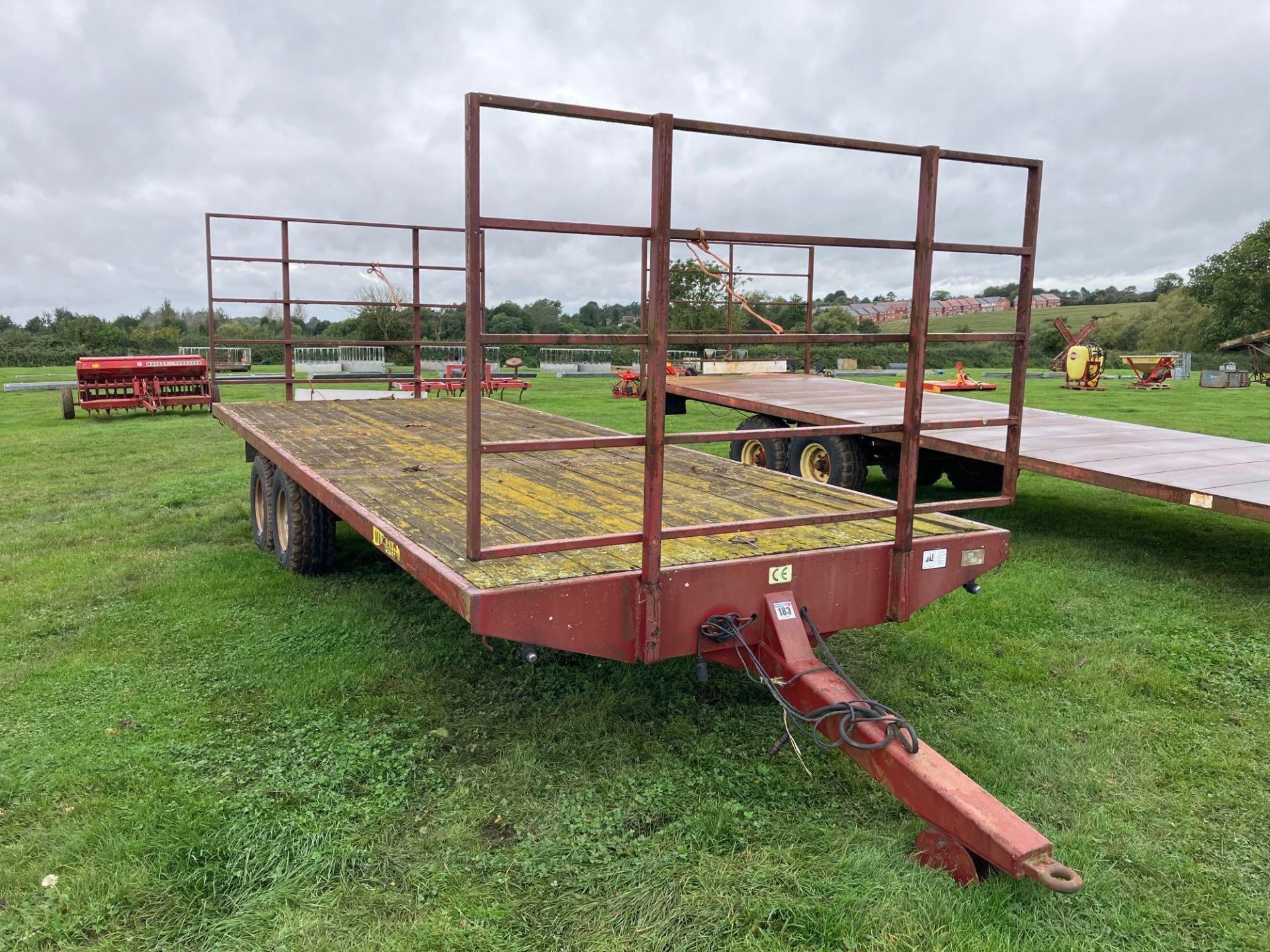 1996 Marshall BC21 bale trailer with wooden floor, front and rear raves, twin axle on 11.5/80-15.3 w