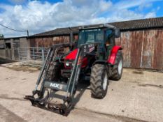 2005 Massey Ferguson 5455 4wd tractor with MX 80 front loader, 2 manual spools on Firestone 13.6R24