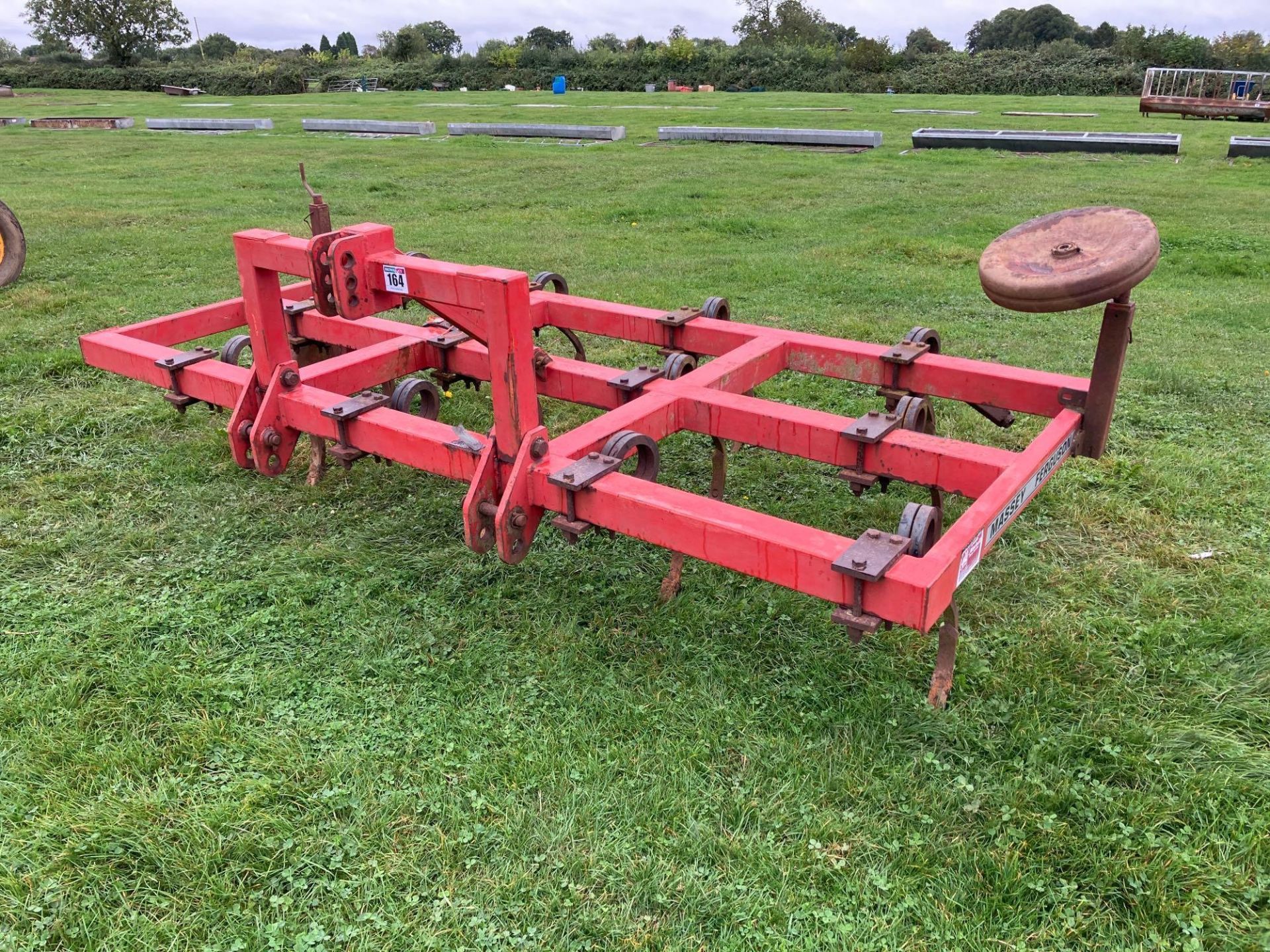 Massey Ferguson 8ft pig tail cultivator with depth wheels. Serial No: W105