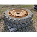 Pair Michelin 9.5-44 row crop wheels and tyres with 8 stud centres suited to a Massey Ferguson