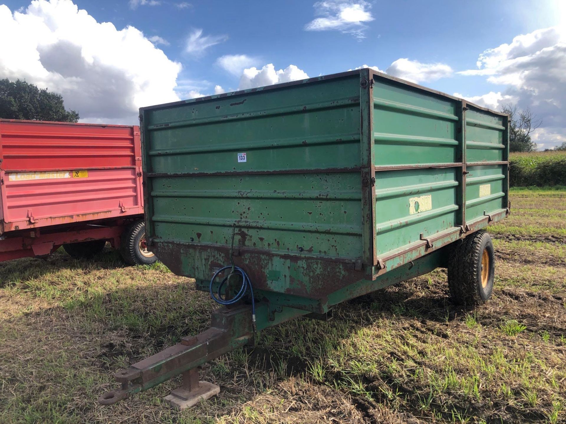 Fraser 6t drop side trailer c/w manual tailgate and grain chute single axle on 12.5/80-15.3 wheels a