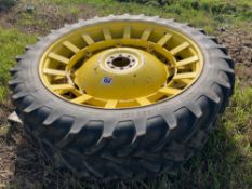 Pair Alliance 11.2R48 row crop wheels and tyres with JD/MF centres