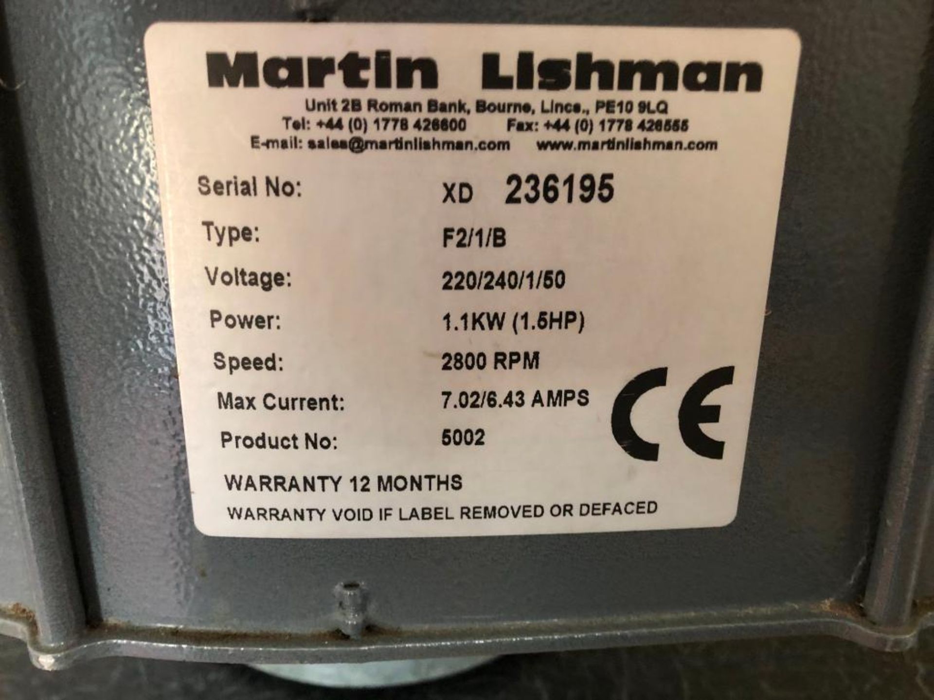 Martin Lishman F2/1/B grain fan, single phase - Image 2 of 2