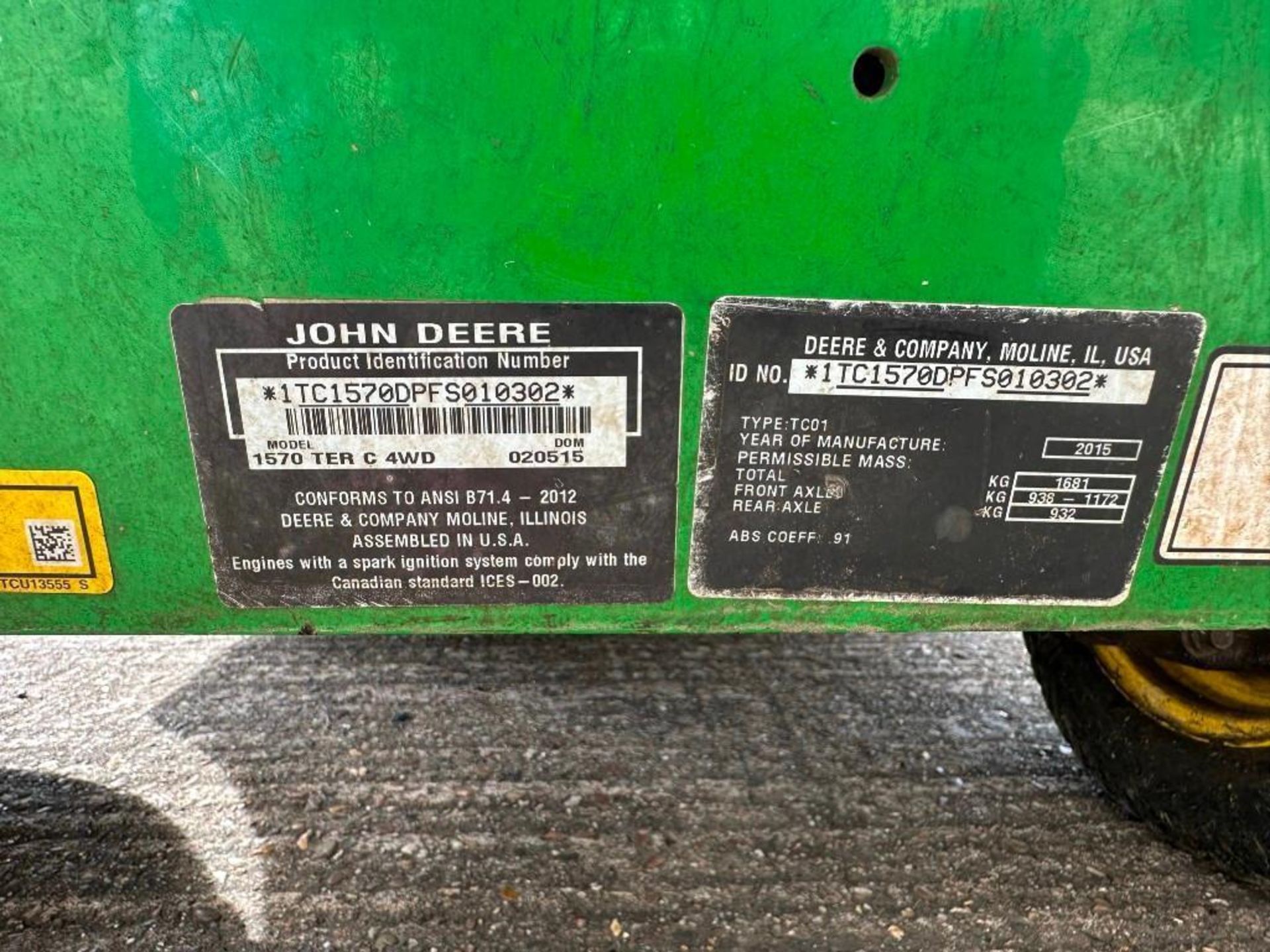 2015 John Deere 1570 TerrainCut hydrostatic mower, c/w Fastback Commercial 62 cutting deck. Hours: 1 - Image 13 of 14