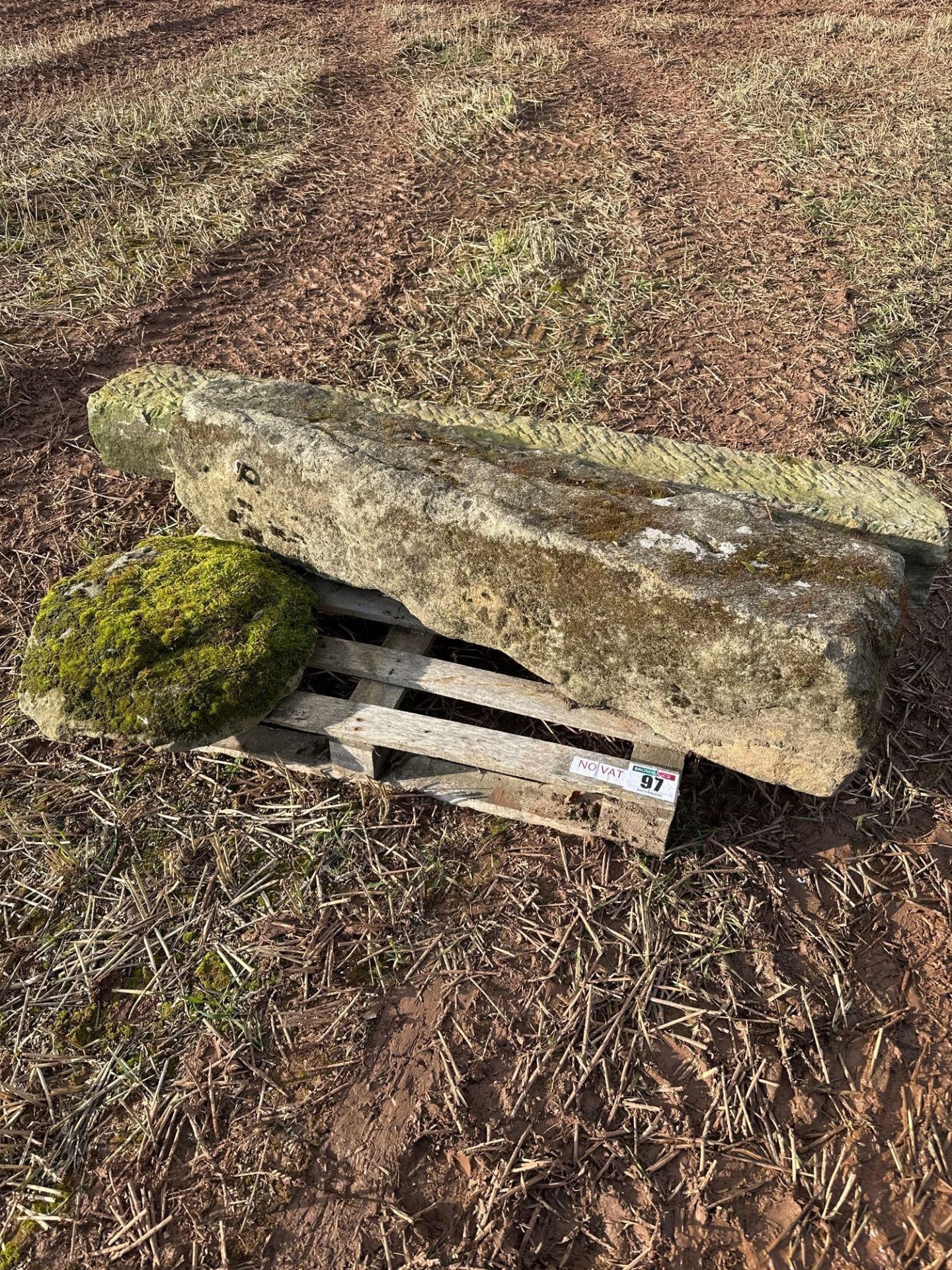 Staddle stone base top and gate post. No VAT.