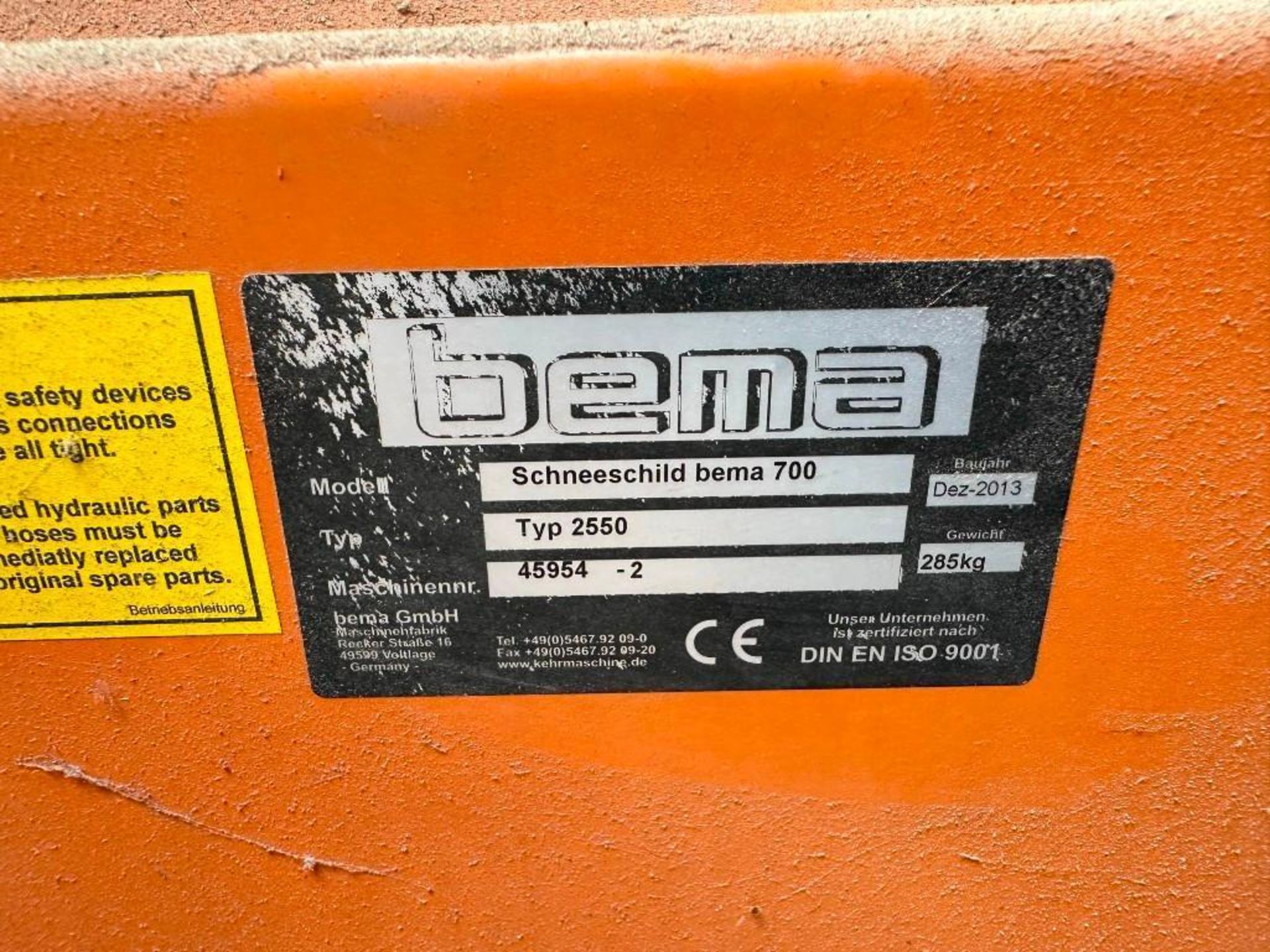 BEMA-700 snow plough with Euro 8 headstock. Serial No: 45954-Z - Image 5 of 5